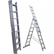 Лестница трехсекционная алюминиевая, 3х7 ступеней, H=202/339/476 см, вес 9,16 кг (65432)
