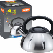 Чайник из нерж. стали MAL-066, 3 литра, цельнометаллический, матовый,со свистком