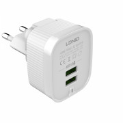 LDNIO A201/ Сетевое ЗУ + Кабель Micro/ 2 USB Auto-ID/ Выход:12W/ White