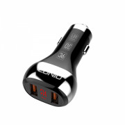 LDNIO C2/ Авто ЗУ с LED дисплеем + Кабель Type-C/ 2 USB QC 3.0/ Выход: 5V_9V_12V, 36W/ Black&Silver