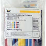 Набор трубок термоусадочных тонкостен. ТТУ 8/4; 10/5; 12/6; 14/7 (ЖЗ; С; К; Ч) 20х8см разноцвет. IEK UDRS-D8-D14-10-1