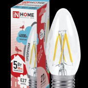 Лампа светодиодная LED-СВЕЧА-deco 5Вт 230В Е27 4000К 450Лм прозрачная IN HOME