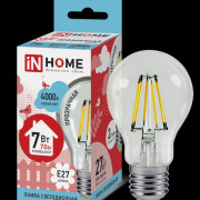 Лампа светодиодная LED-A60-deco 7Вт 230В Е27 4000К 630Лм прозрачная IN HOME*
