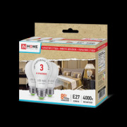 Лампа светодиодная LED-A60-ECO 8Вт 230В Е27 4000К 640Лм (3шт в упаковке) IN HOME (цена за уп)