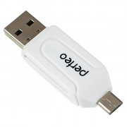 Perfeo Card Reader SD/MMC+Micro SD+MS+M2 + adapter with OTG, (PF-VI-O004 White) белый