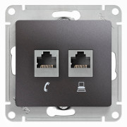 GLOSSA РОЗЕТКА двойная RJ11+RJ45, кат.5E,механизм, ГРАФИТ