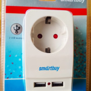 Адаптер-фильтр Smartbuy, 1 гнездо с заземлением 16A, 2 USB 2.1 A (SBE-16-A05-USB)